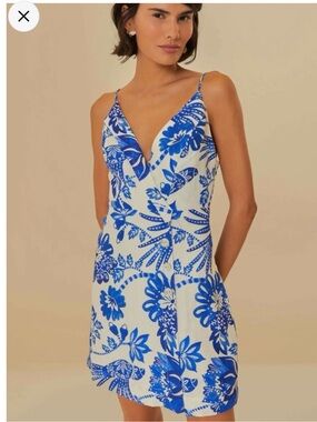 NWT FARM Rio Blue and White Floral Mini Dress size M